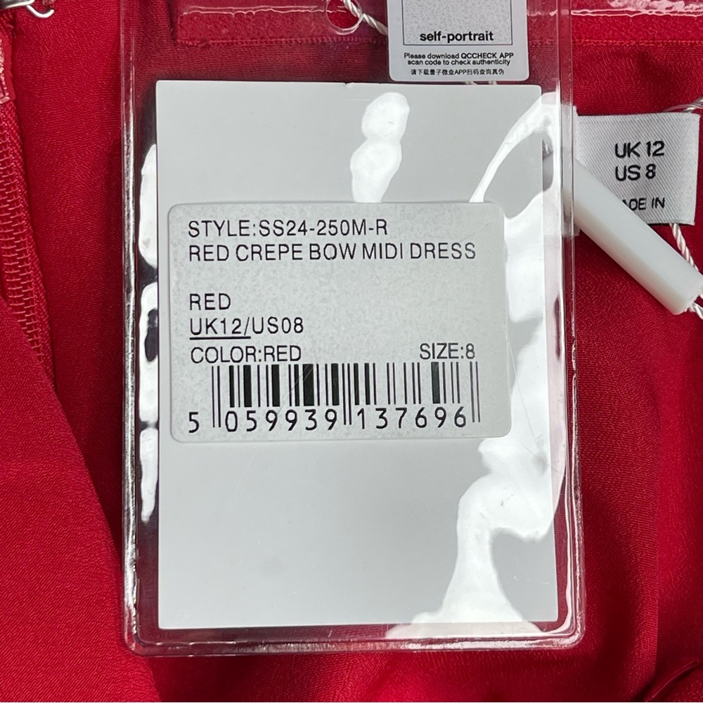 Self-Portrait Red Crepe Bow Midi Dress Size 8 NWT Off-Shoulder Side Slit - Picture 9 of 14